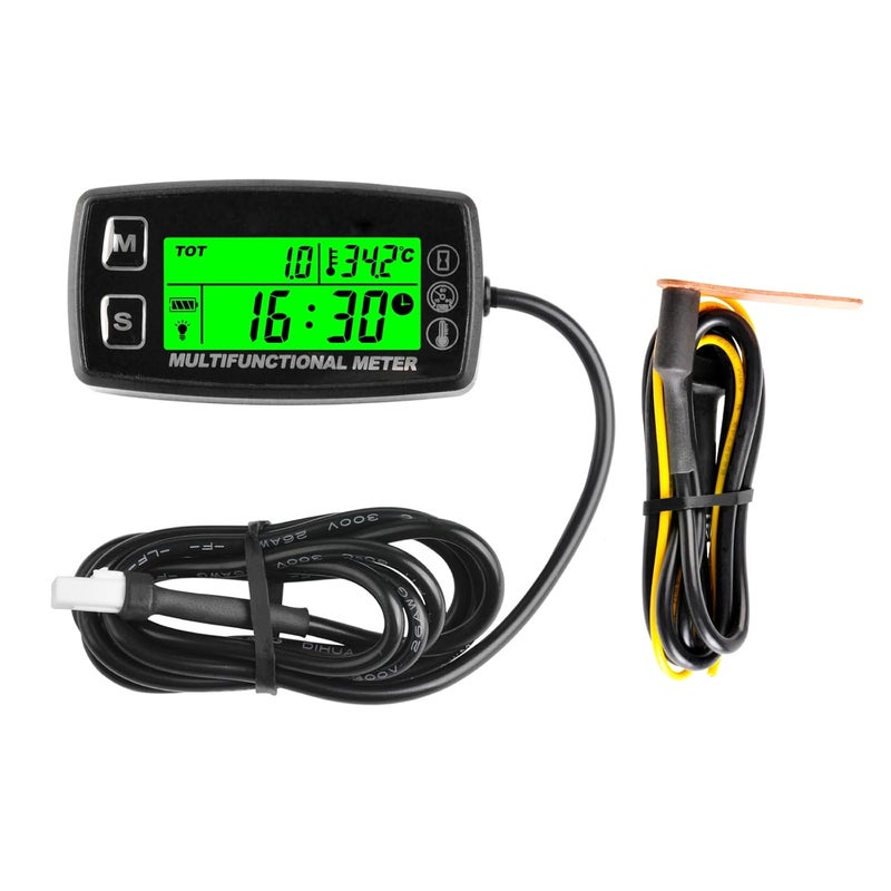 RileyFine Digital Tach Hour Meter, Engine Temperature Gauge,Alert RPM & Temp & SVC,Replaceable Battery,Used on Lawn Mower Tractor Mini Bike Motorcycle Compressor Generator Snowmobile Marine (TS003) - Image 1